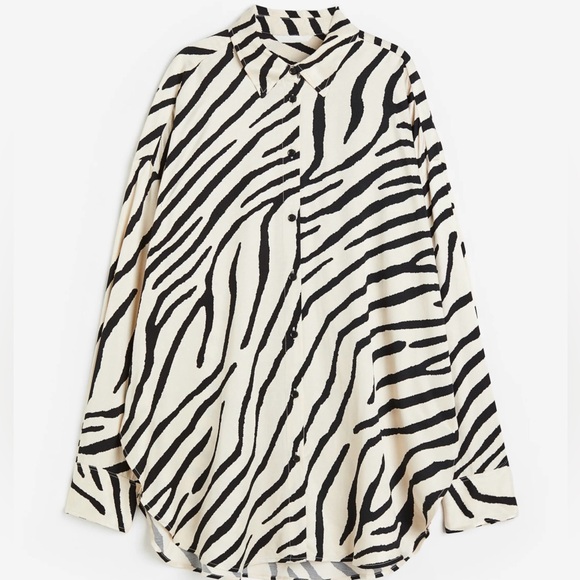 H&M Tops - H&M Oversized Zebra Print Long Sleeve Button-Up Shirt - Black & Cream